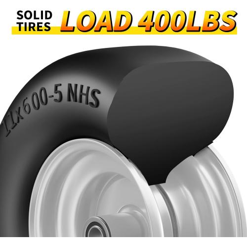 11x6.00-5 Flat Free Tires, Zero Turn Mower Front Tires, 11x6-5 Solid Mower Wheel for Residential and Commercial, With 5/8 and 3/4Bearing, 6- 8 Center Hub, 2Pack Gray, Load 400lbs