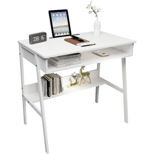 32 inch Small White Computer Desk for Bedroom,Office Desk with Metal Frame,Modern Simple Style Study Table for Home Office Study,Writing for Small Space,White
