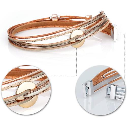 Fesciory Leather Wrap Bracelets for Women, Boho Leopard Multi-Layer Crystal Beads Cuff Bracelet Jewelry