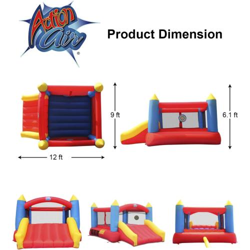 ACTION AIR [Updated Version] Bounce House, Inflatable Bouncer with Air Blower, Jumping Castle with Slide, Family Backyard Bouncy Castle, Durable Sewn with Extra Thick Material, Idea for Kids (C-9745)