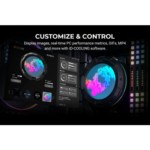 ID-COOLING SL360 CPU Liquid Cooler with Display, Customizable 2.1 LCD Display for Images or Performance Metrics, 360mm AIO Cooler, Three AF127 ARGB Fans, Fits Intel/AMD