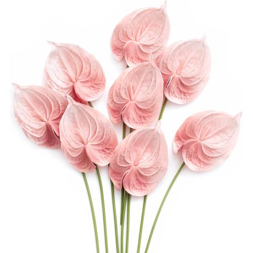 Ling's moment Artificial Anthurium Plants, 8pcs Shabby Blush Silk Filler Flower, Pink Faux Greenery Stems for DIY Wedding Bouquets Centerpieces Arrangements Bridal Shower Party Home Decorations
