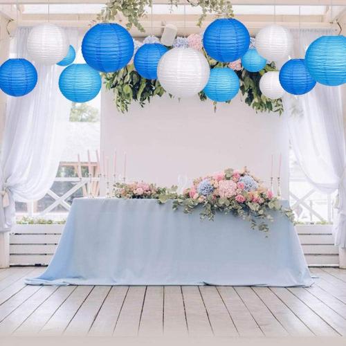 24pcs Hanging Round Paper Lanterns for Wedding Birthday Party Baby Showers Decoration Blue/White