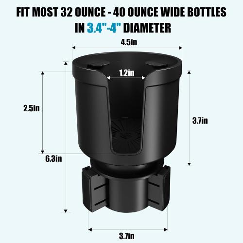 Upgraded Car Cup Holder Expander Adapter with Offset Adjustable Base, Compatible with Yeti 14/24/36/46oz Ramblers, Hydro Flasks 32/40oz, Other Large Bottles Mugs in 3.5-4.0, 2 Pack