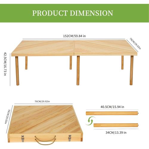 60x30 Boho Wooden Picnic Table, Portable Outdoor Low Picnic Table with Adjustable Legs 13 & 16 for Floor Seating, Beach, Camping, BBQ, Backyard, 60x30in Seating for 8 People