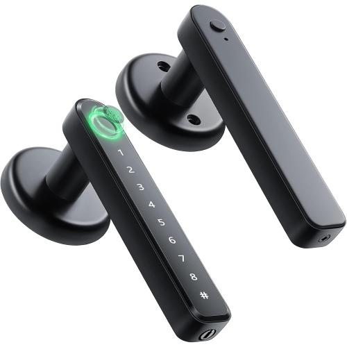 IRONZON Fingerprint Door Handle for Bedrooms - 191F 3-in-1 Fingerprint Door Lock with Keypad, Fingerprint Door Knob for Bedroom with Key, Keyless Entry Door Handle - Black