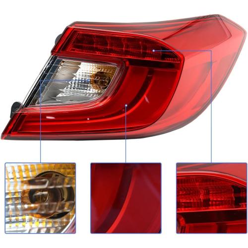 Outer LED Tail Light Fit for 2018-2021 Honda Accord Sedan, Rear Taillight Lamp Bulbs Not Included, Left Driver Side