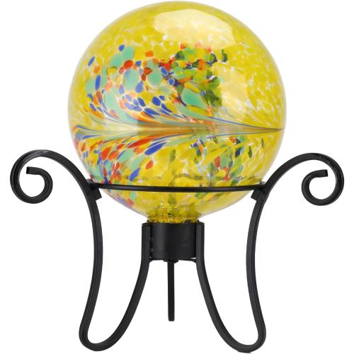 10 Inch Gazing Ball Glass Reflective Garden Globe Outdoor Gazing Globe Yard Ornament for Garden Yard Home Outdoor Decoration Yellow（NOT Solar