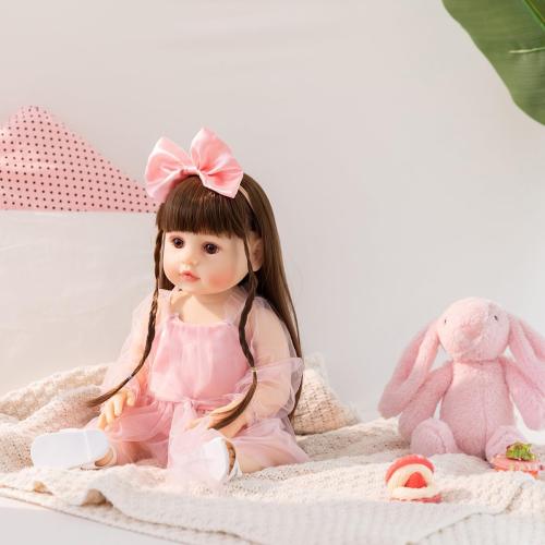 Reborn Baby Dolls - 22 Inch Cute Realistic Baby Doll Body with Hair Silicone Full Vinyl Body Newborn Doll Real Life Like Muñecas Reales para Niñas Toddler Clothes Gift Set for Kid Age3  (Pink Girl)