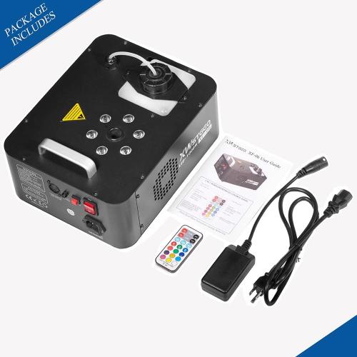 Xwstgeo Vertical Fog Machine 1000W with 6 LED Lights and Wireless Remote Control for Stage Halloween Wedding DJ Parties