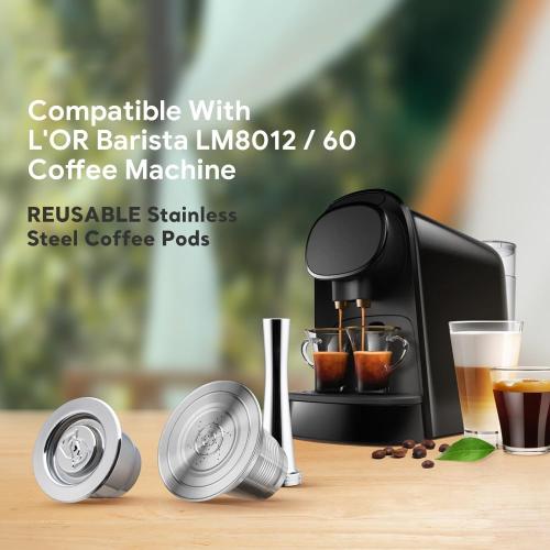 Reusable Stainless Steel Coffee Capsules Compatible with L'OR B-arista LM8012/60 -Refillable Metal Espresso Pods for L'or and N-espresso Machines, with Stainless steel spoon and tamper, 2pcs