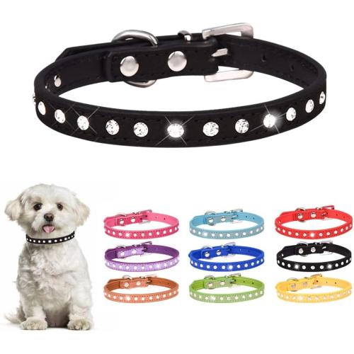 Rhinestone Dog Collars for Small Dogs Bling Puppy Collar Girl Cute Sparkly Glitter Crystal Diamond Cat Collar for Kittens XXS XS Small Medium Female Pets, Black M