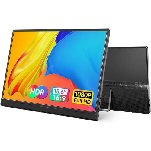 WCV Portable Monitor 15.6 Inch 1080P USB-C HDMI Ultra-Slim Travel Monitor with Kickstand, for Laptop, PC, Mac Phone, PS, Xbox, Swich IPS Ultra-Thin Zero Frame Gaming