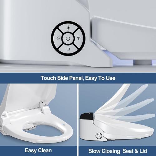 White Combier Bidet Toilet Seat with Heated Warm Water & Nozzle Wash, Auto-Dry, Quiet Close Lid, Wireless Remote - Electric Bidet Seat 102S-B(Elongated)