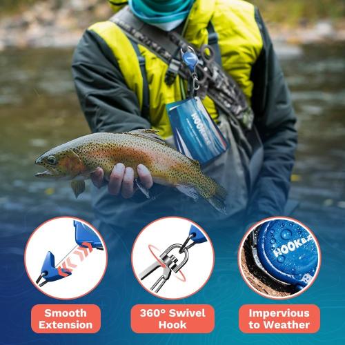 HOOK-EZE Fishing Knot Tying Cards, Waterproof Pocket Guide to 12 Essential Knots with Zinger Retractor, Fishing Gifts Gear Accessories for Men & Cool Gadgets Stuff Suppliers Tool for Beginner