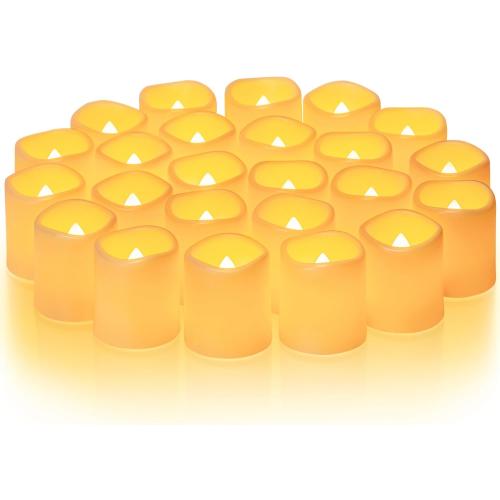 Homemory Set of  24Pack Flickering Flameless Votive Candles,200 Hour Electric Fake Candles,Battery Operated LED Tealight for Wedding,Table,Outdoor,Halloween,Christmas Decoration-Amber Yellow