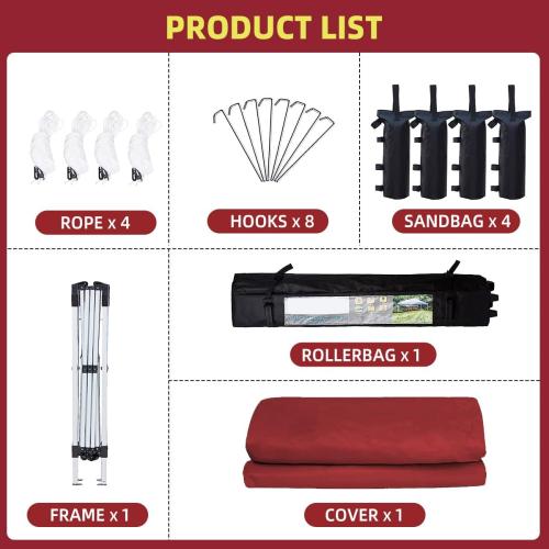 10x10 Pop Up Canopy Tent Party Tent Commercial Instant Canopies Shelter with Heavy Duty Roller Bag, Bonus 4 Sand Bags (Red)
