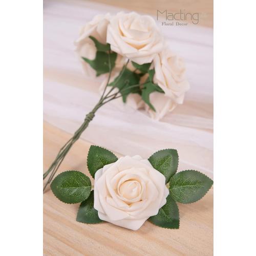 MACTING Artificial Flower Roses 30PCS Real Touch Fake Flowers with Stem Foam Roses for DIY Wedding Bouquet Table Centerpieces Bridal Shower Party Spring Home Mothers Day Decorations (Cream)