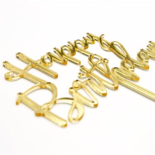 Mirrored Gold Acrylic Happy Birthday Cake Topper
