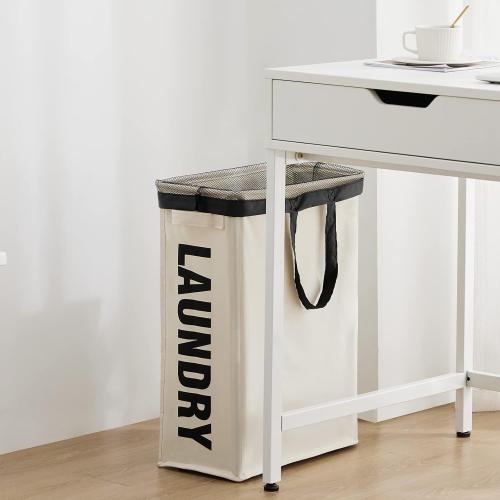 Slim Laundry Hamper with Removable Inner Bag and Side Handles, 45L Small Laundry Baskets to Store Clothes, Narrow Dirty Clothes Hamper for Laundry Room, Bathroom, Bedroom, and Living Room - Beige