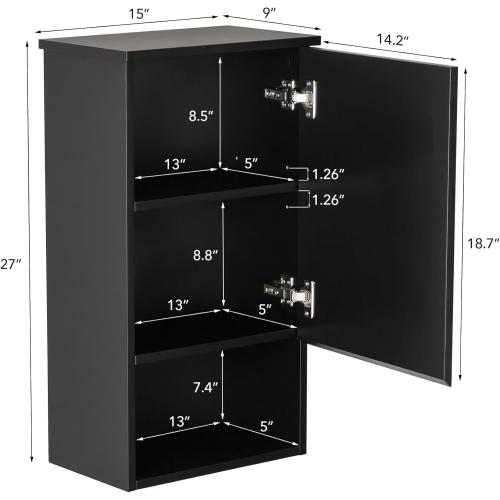 VANIRROR Bathroom Wall Cabinet with Single Door, Soft-Close Hinges, 15x27 inch Wooden Medicine Cabinet for Small Kitchen, Laundry, Entryway, Durable MDF Construction