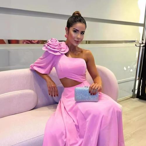RanRui Women's 3D Flower Cut Out one Shoulder Elegant Wedding Guest Dresses Formal Dresses Size small