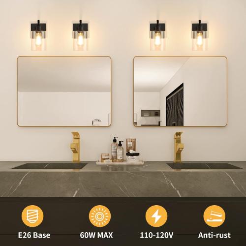 HOXIYA 2 Pack Matte Black Bathroom Vanity Light, Farmhouse Industrial Modern Wall Sconce Lighting Fixtures with Clear Glass Shade for Hallway Entryway Bathroom