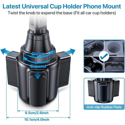 Miracase [2025 Latest Upgraded] Universal Cup Phone Holder for Car, [Rotatable & Adjustable] Long Neck Car Cup Holder Phone Mount Compatible with iPhone, Samsung, Google & More Smartphones