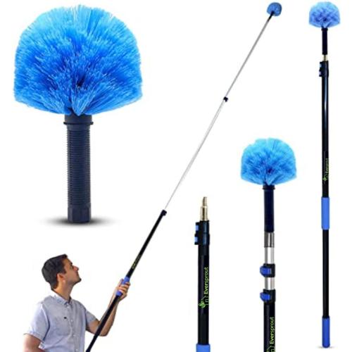 5-to-12ft Telescoping Durable Duster with Extension Pole – Lightweight 3 Stage Cobweb Duster – Extendable to 20ft Reach for Cleaning High Ceilings and Spider Webs