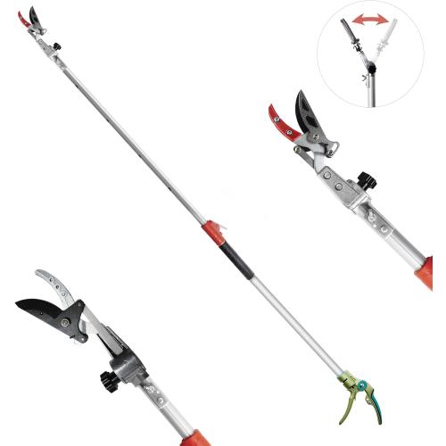 GARTOL Pruner for Garden, Cut Upto 1 Inch & Hold Telescopic Pole Pruner, Fruit Picker with Rotating Blade Head, Lightweight Aluminum Extendable Handle for Tree Branch Cutter, 3.67-5.45 FT, Silver