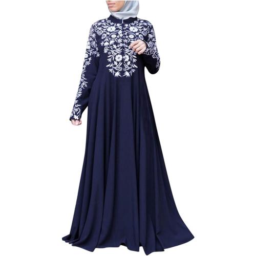 Islamic Fashion Dresses Middle Eastern Ethnic Kaftan Button Print Muslim Long Dress Dubai Turkey Arab Jilbab Dress size small