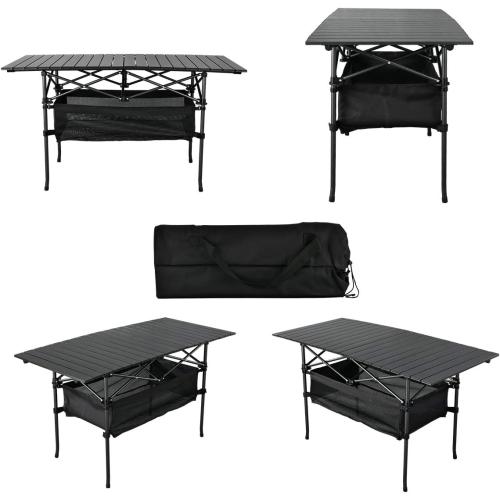 Size 47” x 21.65” x 26.7 Lightweight Aluminum Folding Camping Table (47” x 21.65” x 26.7”), Portable Roll-Up Design for Outdoor, Camping, Beach, BBQ, Patio, and Picnic, Durable & Waterproof with Carrying Bag