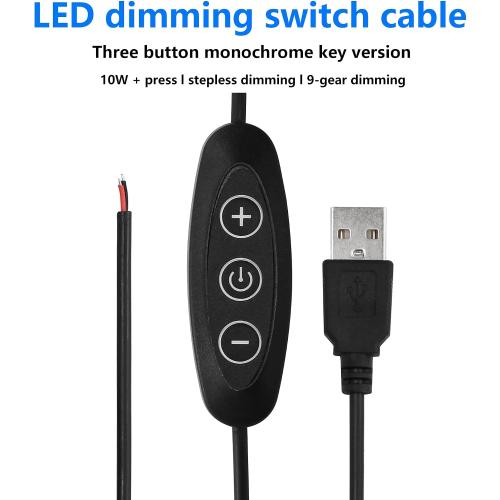 SinLoon USB Male with ON/Off Switch to Stripped Ends, USB 2.0 9-Speed Dimming Switch Power Cable, for LED Strips Little Table Lamp and Other 5V Devices 5PCS (1.5M/4.9FT)