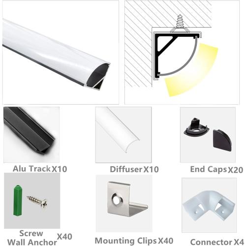UV Resistance 6.56FT V Shape LED Strip Black Channel Diffuser,10-Pack Aluminum Profiles with Frosted Cover and Corner Connector, Tape Track for Cabinet Stairs Wall Outdoor (6.56FT, 10)