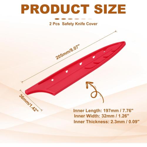 PATIKIL ABS Safety Knife Cover Sleeves for 8 Chef Knife, Universal Chopping Edge Guard Blade Protector Sheath for Kitchen Bar, Red, 19.7cm L, Pack of 2