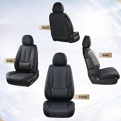 COLOR CREAM Coverado Front Seat Covers, 2 Pieces Universal Seat Covers for Cars, Waterproof Nappa Leather Sideless Car Seat Cushions Protective Auto Accessories, Universal Fit for Most Sedans SUV Pick-up, Black