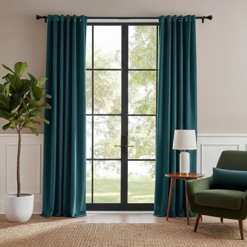 RYB HOME Teal Velvet Curtains 90 inch Length 2 Panels Set, Blackout Velvet Curtains Drapes for Light & Draft Block Holiday Decor for Bedroom Living Room Guest Room, Peacock Blue, W52 x L90 inches