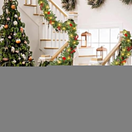 Nerosun 9FT Christmas Garland with 50LED Lights, 2 Pack Battery Operated Prelit Garland Christmas Decorations Timer 8 Mode, Artificial Outdoor Christmas Garland Greenery Pinecone for Indoor Decor