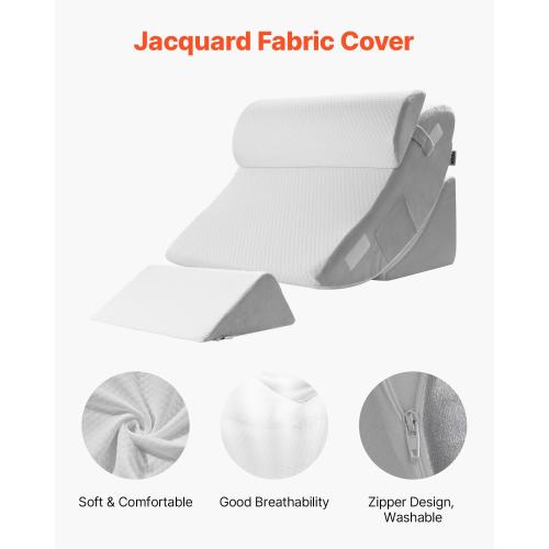 Happybuy 4-Piece Adjustable Orthopedic Bed Wedge Pillow Set: Relieve Back Pain, Acid Reflux, and Snoring. Ideal for Post-Surgery Recovery. Support Legs, Neck, and Shoulder. Comes in White/Grey!