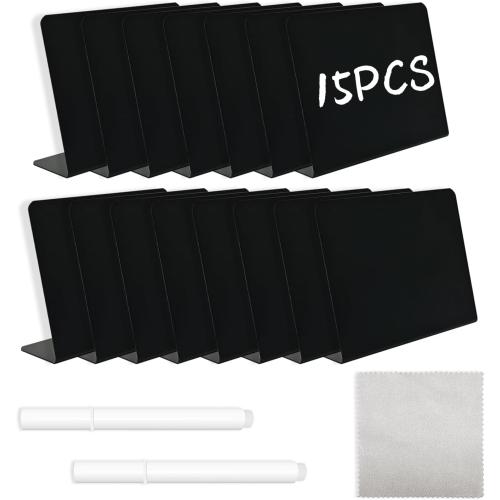 15 Pcs 4x3 Mini Chalkboard Signs-Small Food Labels, Reserved Table Signs for Buffet, Birthdays, Bakery, Weddings Table Numbers, Place Cards, Name Tag- Include 1 Liquid Chalk Markers and 1 Rag