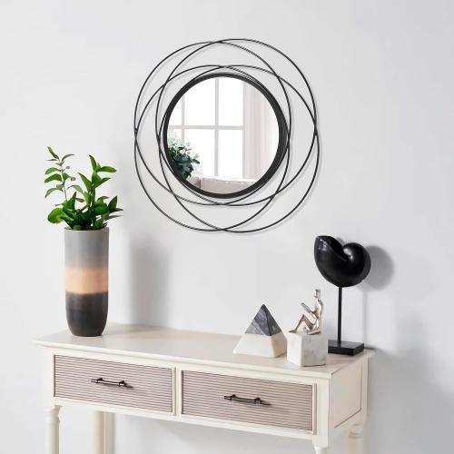 Black Circle Mirror Wall Decorative Metal Mirror Art Small Round Wall-Mounted Mirror Home Wall Decor for Bedroom Living Room Bathroom Entryway 16” x 16”