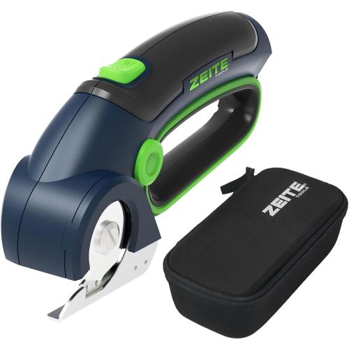 ZEITE 4V Cordless Electric Scissors,Cardboard Cutter with 2 Blades,Storage Box,USB Charging Cable,Power Rotary Cutter,Max Cutting 1/4,for Cardboard Box,Thin Carpet & Plastic, Easy to Hold and Safe
