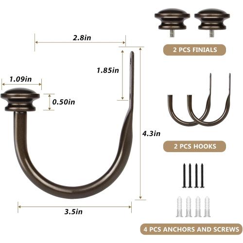 TONIAL Curtain Holdbacks 2 Pack, Decorative Window Drapery Tiebacks for Wall with Small Finials (1 Pair/2 Pack), Bronze