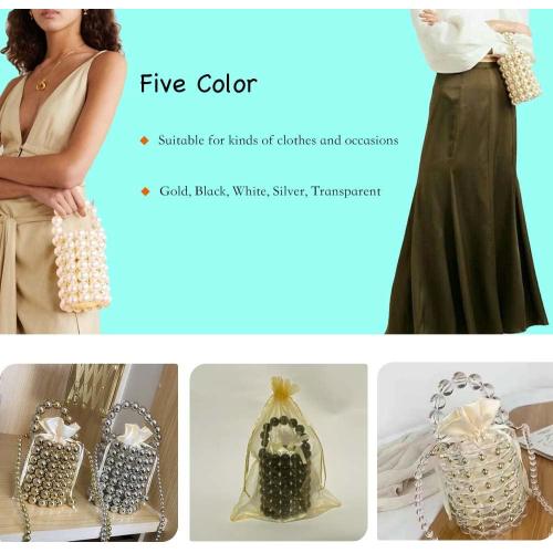 white pearl Women Beaded crossbody purse Evening Bucket Handmade Bags with DustBag for Wedding Party banquet