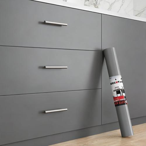 Decotalk 30x200 Grey Wallpaper Peel and Stick, Solid Grey Wallpaper Removable, Solid Color Contact Paper for Cabinets and Drawers Wallpapers for Bedroom Gray Wall Paper Vinyl Wrap Self Adhesive