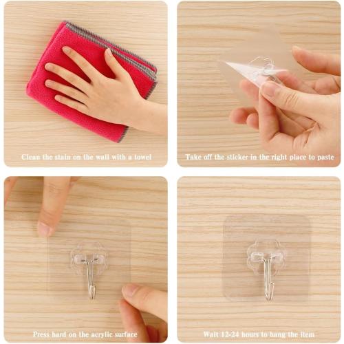 Adhesive Hooks for Hanging,Adhesive Wall Hooks,36 Pcs15LB Sticky Hooks,Clear Hooks for Walls,Shower Hooks,Utility Hooks,Kitchen Hook