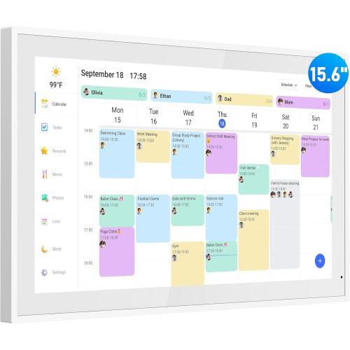 Digital Calendar, 15.6 Inch Wall Planner Electronic Calendar & Chore Chart, Smart Touchscreen Interactive Display for Family Schedules, Great for Organizing Your Routines, Wall & Desk Mountable