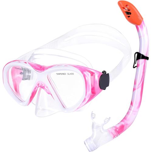 Kids Snorkel Set, Children Anti-Fog Diving Mask Swimming Goggles Dry Top Snorkel Equipment Snorkeling Packages Swimming Gear for Youth Boys Girls Age 5-10