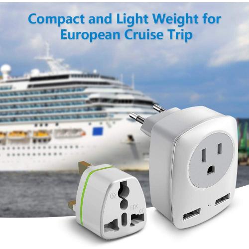 European Travel Plug Adapter, The US to Europe & UK Power Outlet Converter, USA to England Ireland German Italy Spain France Greece Iceland International Electrical Adaptor USB Wall Charger