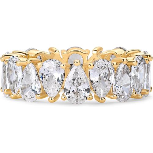 PAVOI 14K Gold Plated Pear Love Eternity Rings for Women | Gold Cubic Zirconia Ring | Bridal Eternity Wedding Band Ring